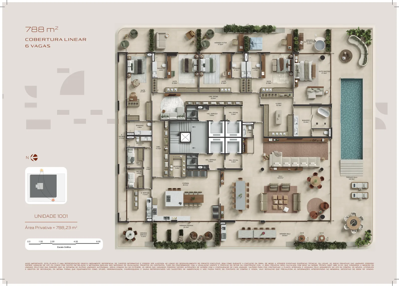 Planta ilustrativa da unidade 1001, andar 10