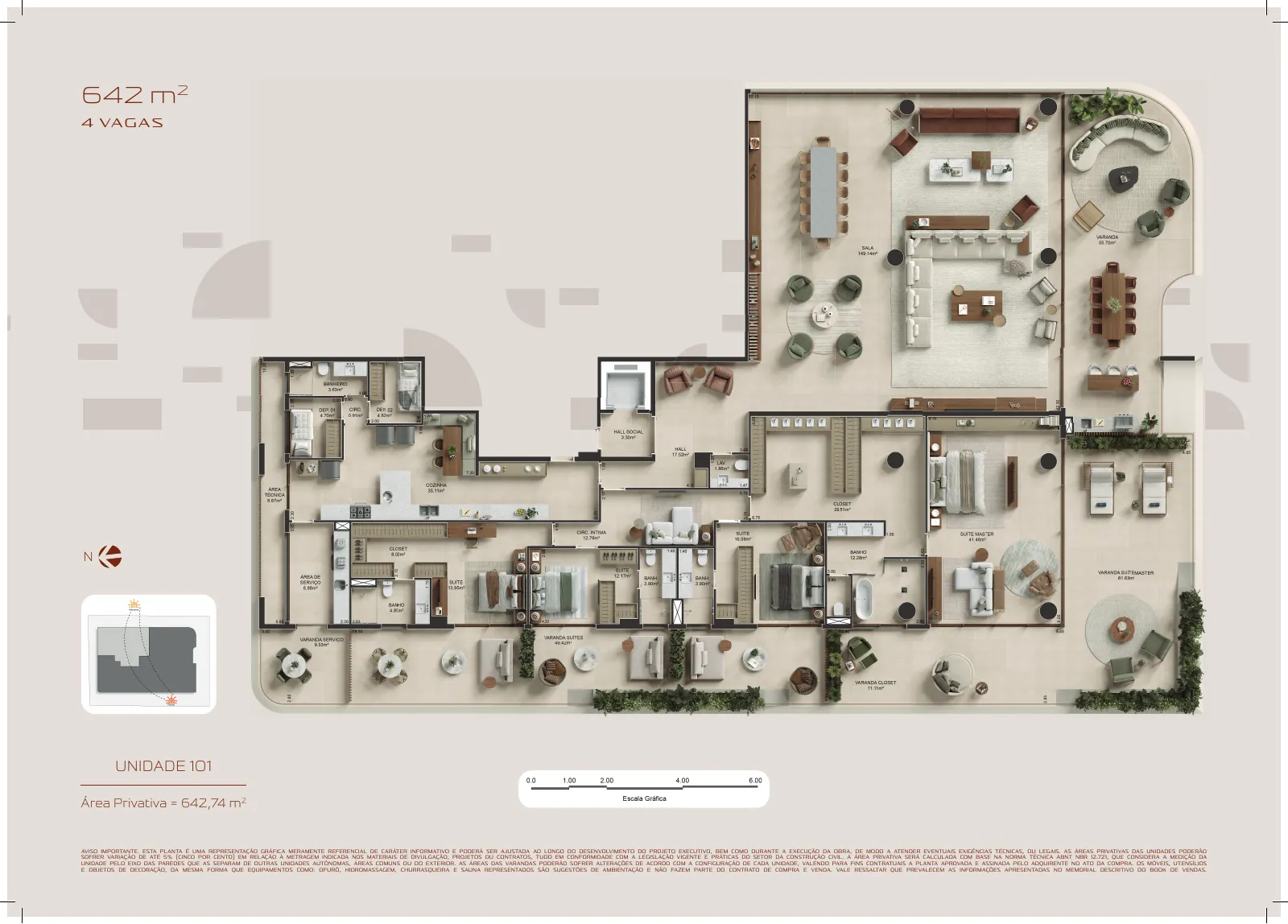 Planta ilustrativa da unidade 101, andar 1