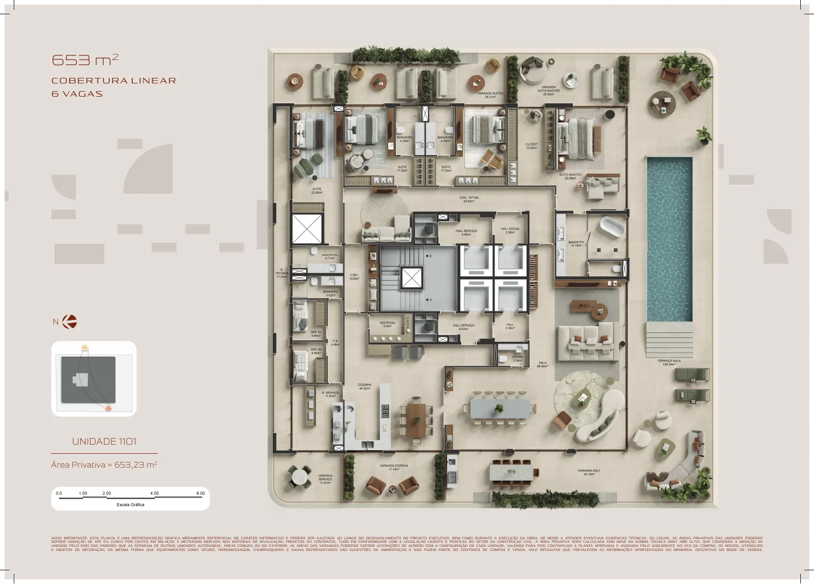 Planta ilustrativa da unidade 1101, andar 11