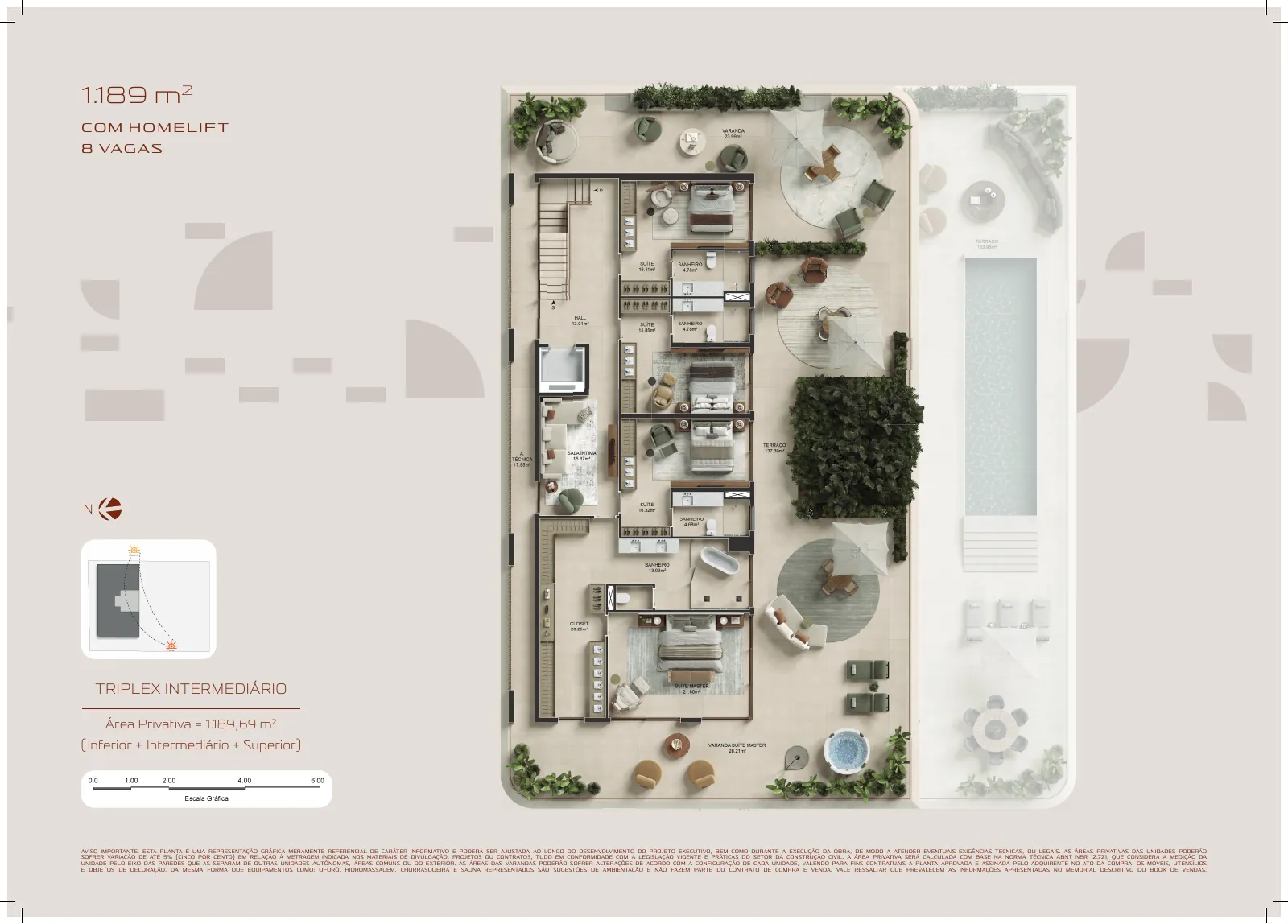 Planta ilustrativa do nível 2 da penthouse