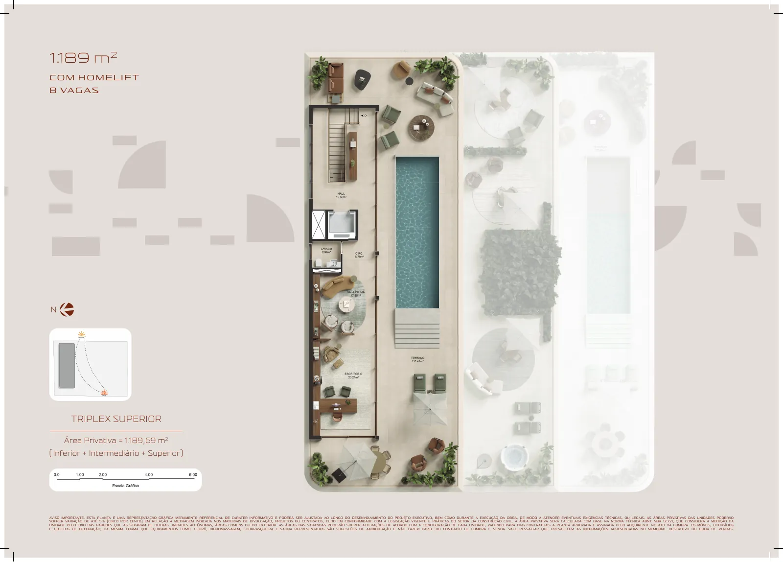 Planta ilustrativa do nível 3 da penthouse