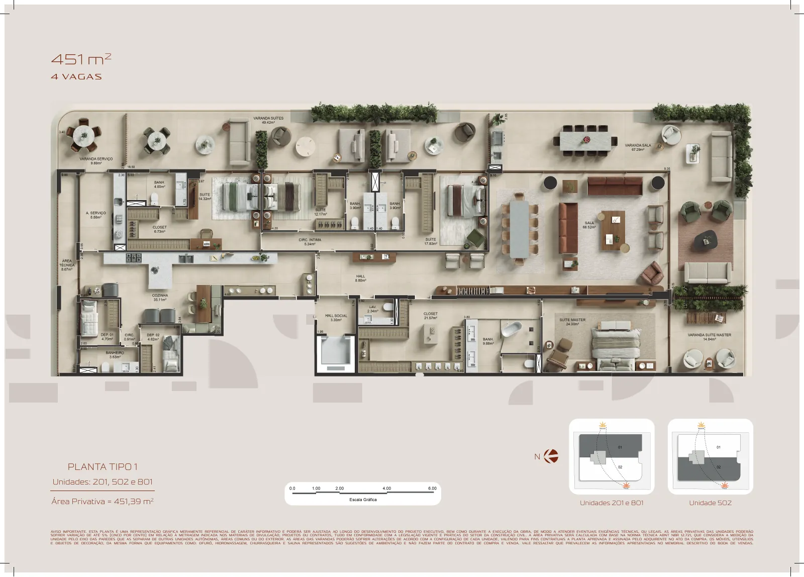 Planta ilustrativa da unidade 801, andar 8