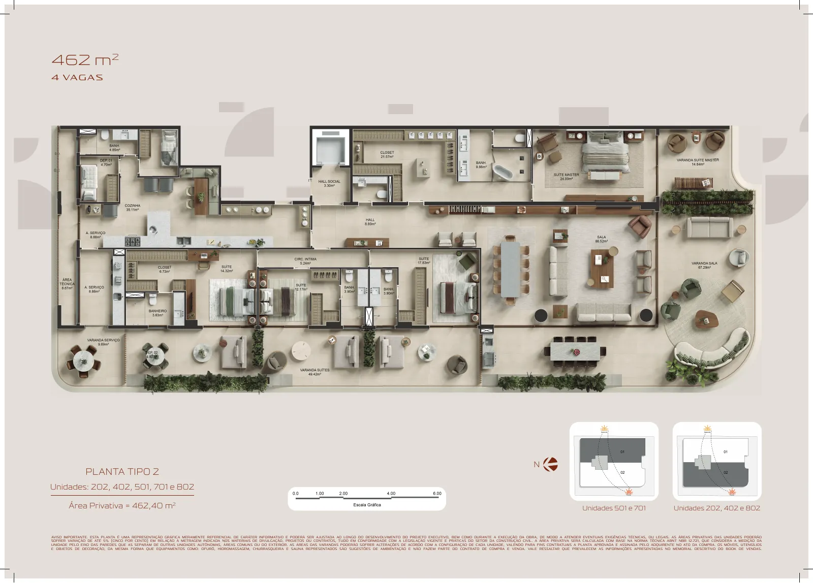 Planta ilustrativa da unidade 802, andar 8