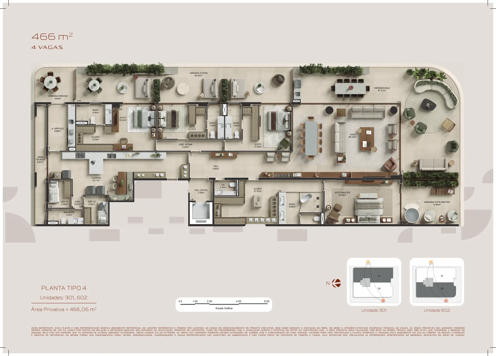 Planta ilustrativa da unidade 602, andar 6