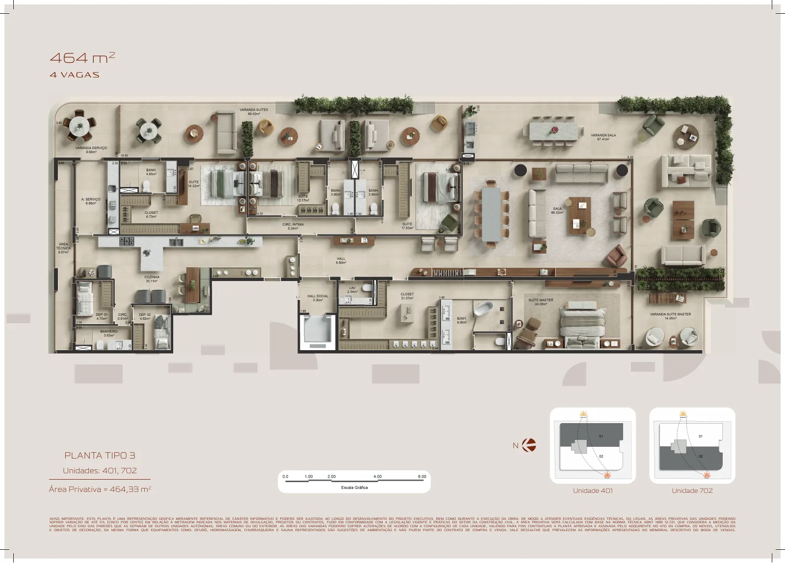 Planta ilustrativa da unidade 702, andar 7