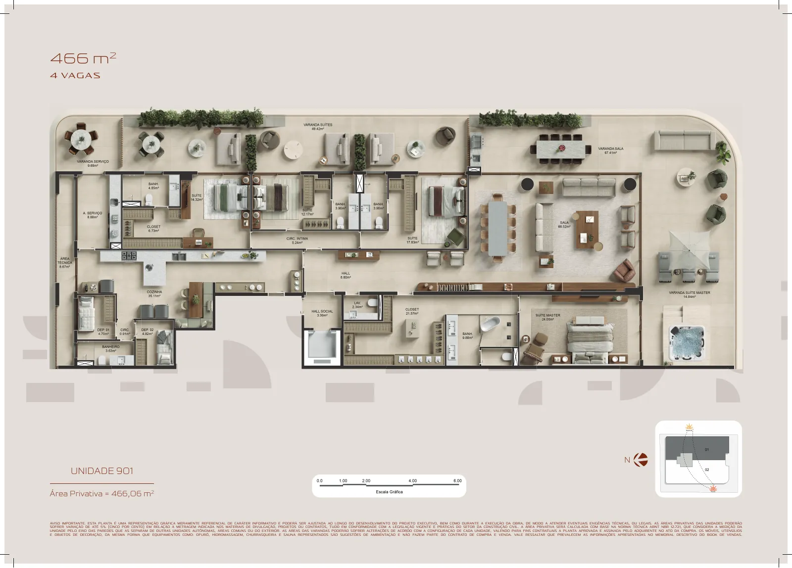 Planta ilustrativa da unidade 901, andar 9