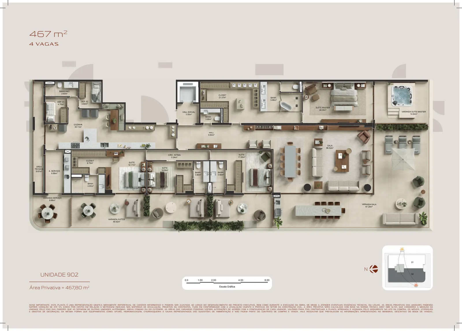 Planta ilustrativa da unidade 902, andar 9